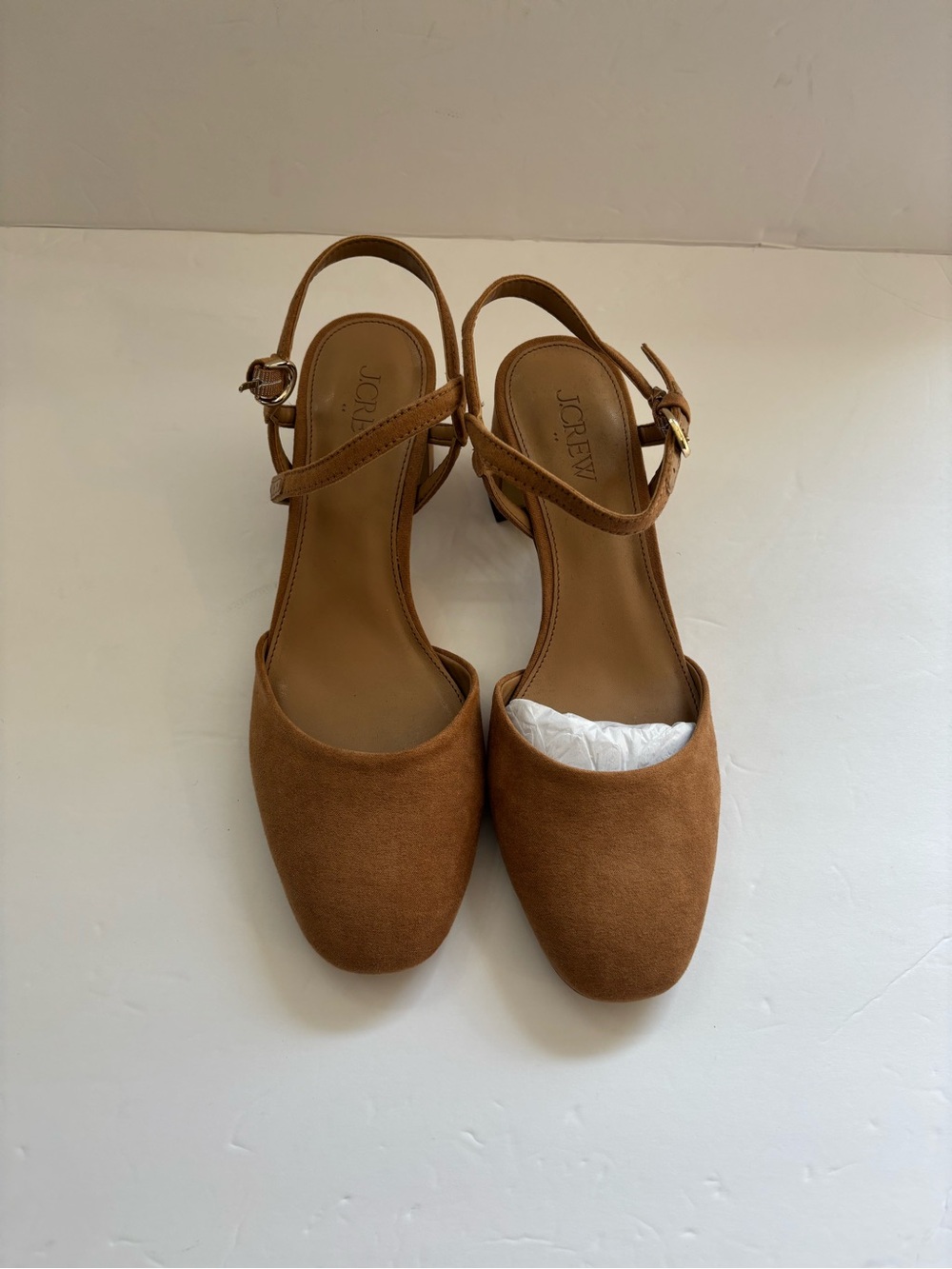 J. Crew Factory Tan Microsuede Ankle Strap  Round Toe Low Heel Size 8 Work